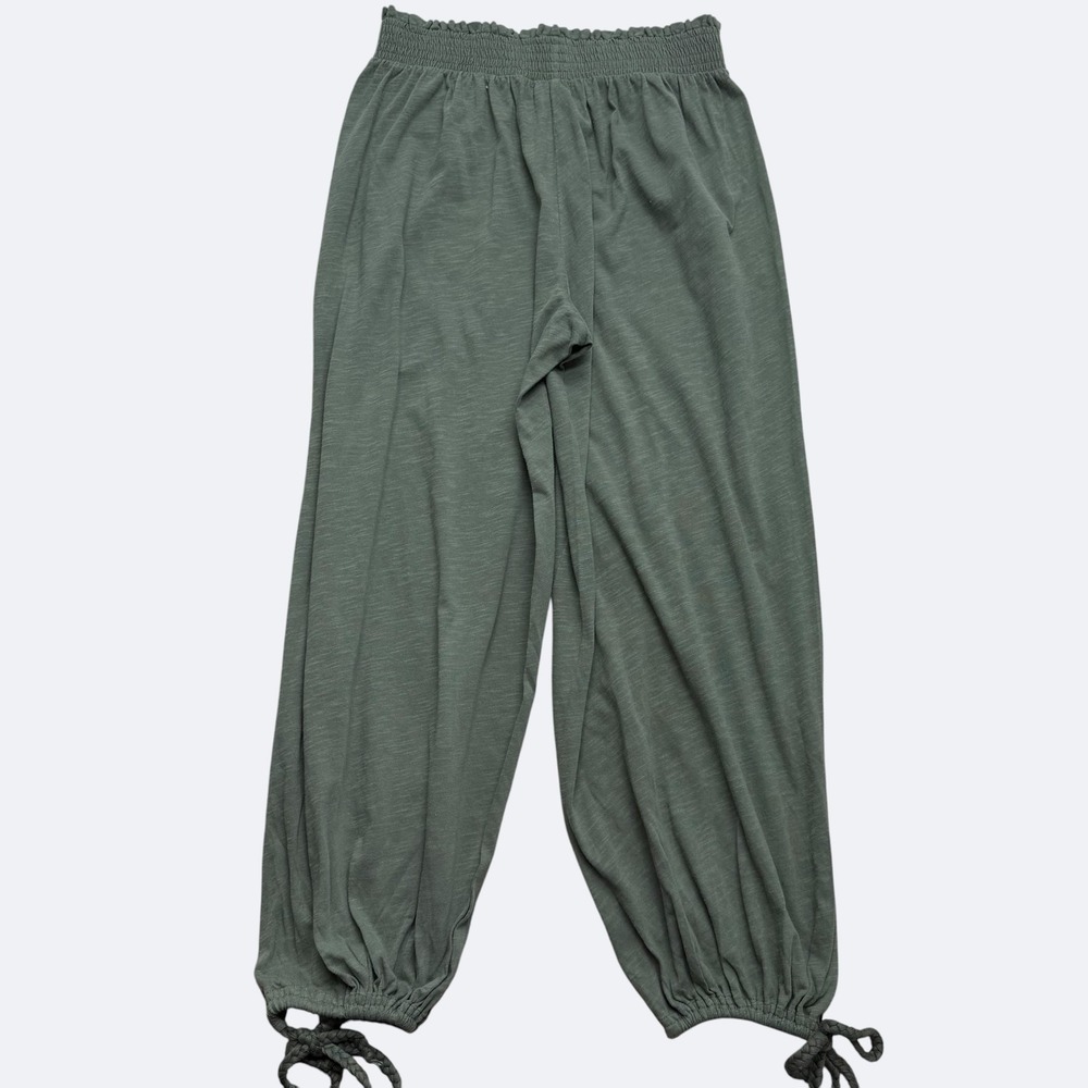 Aerie Pants S Green Lightweight Jogger Elastic Waist Braided Hem Ties Pockets